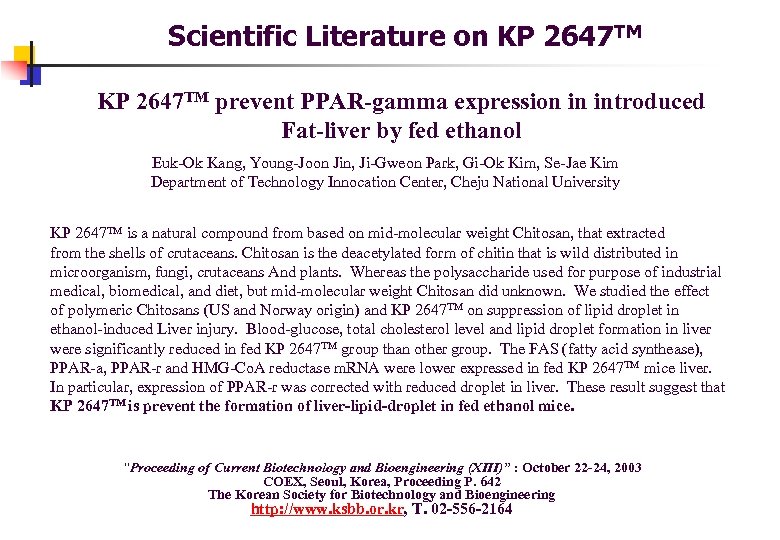 Scientific Literature on KP 2647 TM prevent PPAR-gamma expression in introduced Fat-liver by fed