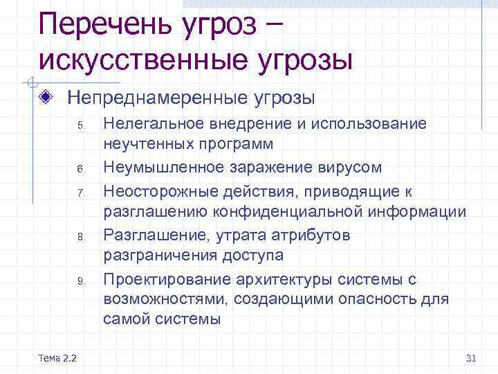 Перечень угроз. Основные непреднамеренные искусственные угрозы. Основные не преднамереные искусственные угрозы. Искусственные угрозы.