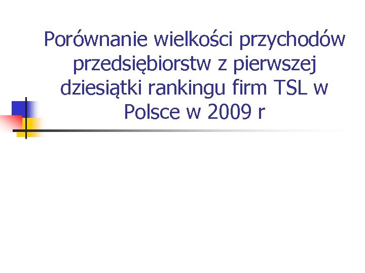 Porównanie wielkości przychodów przedsiębiorstw z pierwszej dziesiątki rankingu firm TSL w Polsce w 2009