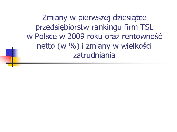 Zmiany w pierwszej dziesiątce przedsiębiorstw rankingu firm TSL w Polsce w 2009 roku oraz