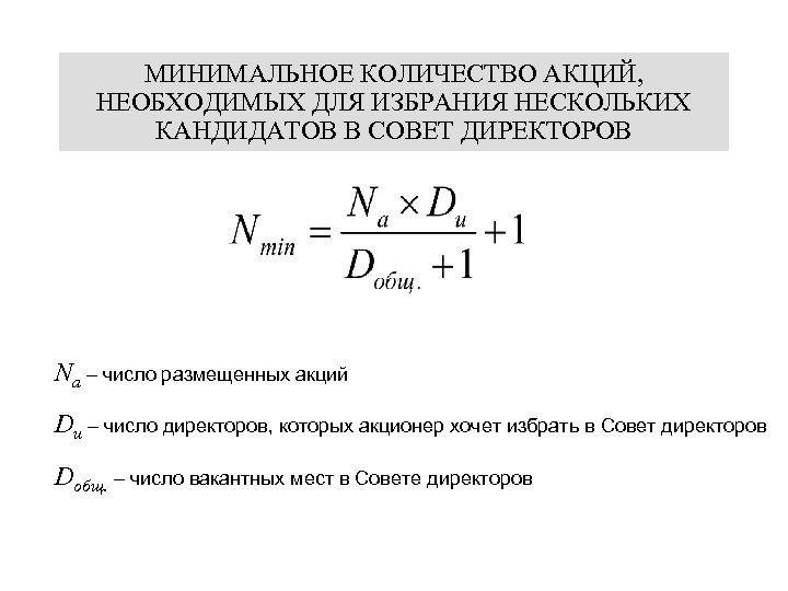 МИНИМАЛЬНОЕ КОЛИЧЕСТВО АКЦИЙ, НЕОБХОДИМЫХ ДЛЯ ИЗБРАНИЯ НЕСКОЛЬКИХ КАНДИДАТОВ В СОВЕТ ДИРЕКТОРОВ Nа – число