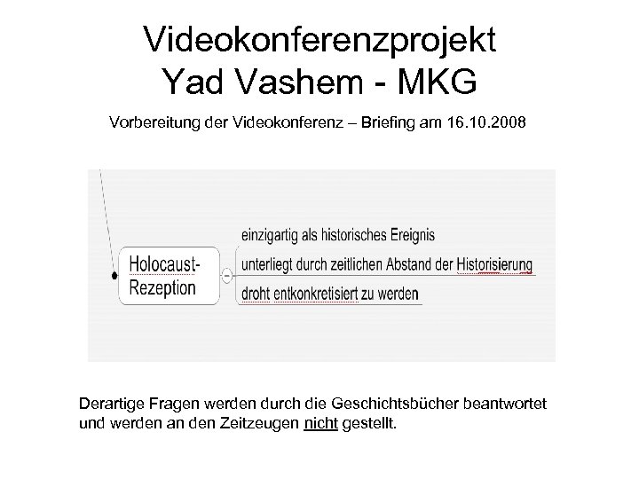 Videokonferenzprojekt Yad Vashem - MKG Vorbereitung der Videokonferenz – Briefing am 16. 10. 2008