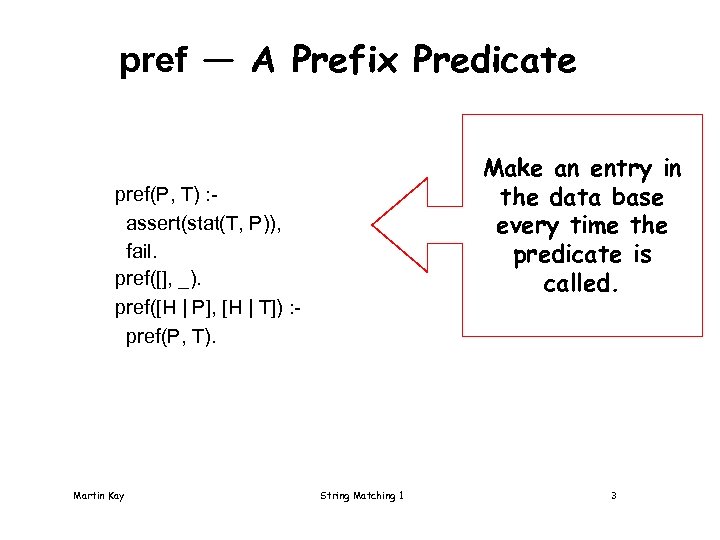 pref — A Prefix Predicate Make an entry in the data base every time