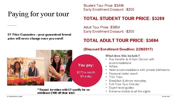 Paying for your tour EF Price Guarantee—your guaranteed lowest price will never change once