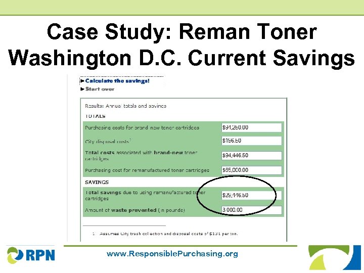 Case Study: Reman Toner Washington D. C. Current Savings www. Responsible. Purchasing. org 