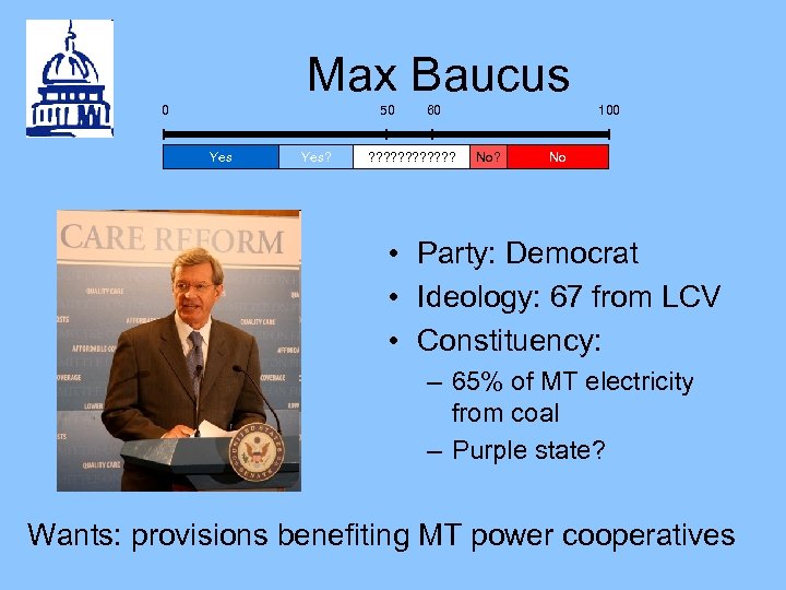 Max Baucus 0 50 Yes? 60 ? ? ? 100 No? No • Party: