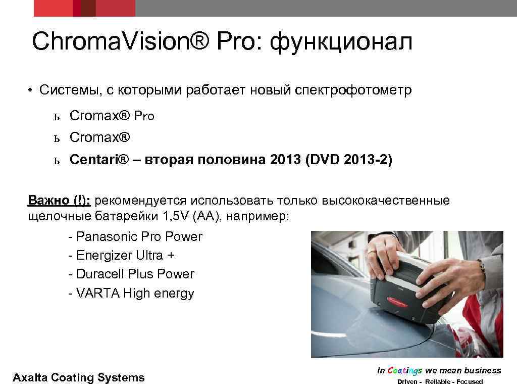 Chroma. Vision® Pro: функционал • Системы, с которыми работает новый спектрофотометр ь Cromax® Pro