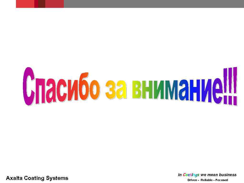 Axalta Coating Systems In Coatings we mean business Driven - Reliable - Focused 