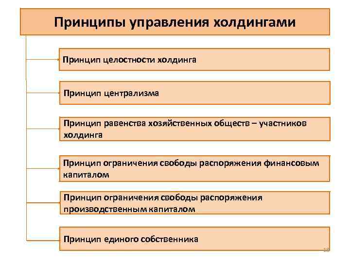 Принципы управления холдингами Принцип целостности холдинга Принцип централизма Принцип равенства хозяйственных обществ – участников