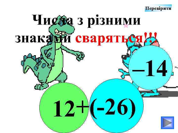 Перевірити Числа з різними знаками сваряться!!! – 14 12+(-26) 