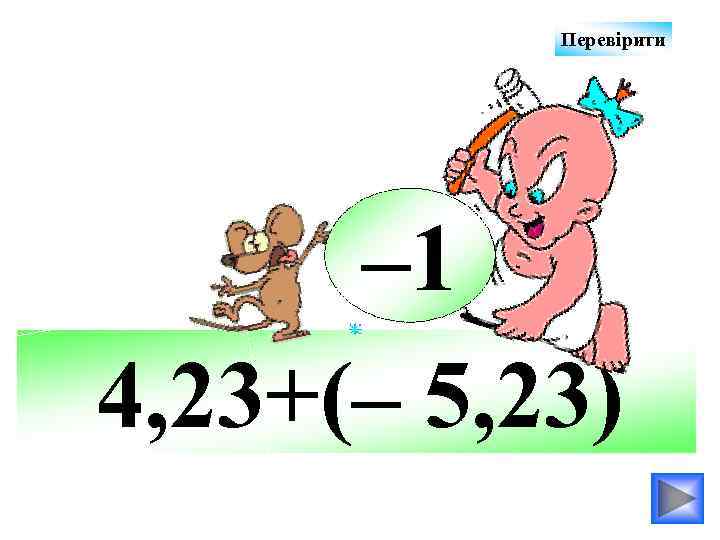 Перевірити – 1 4, 23+(– 5, 23) 