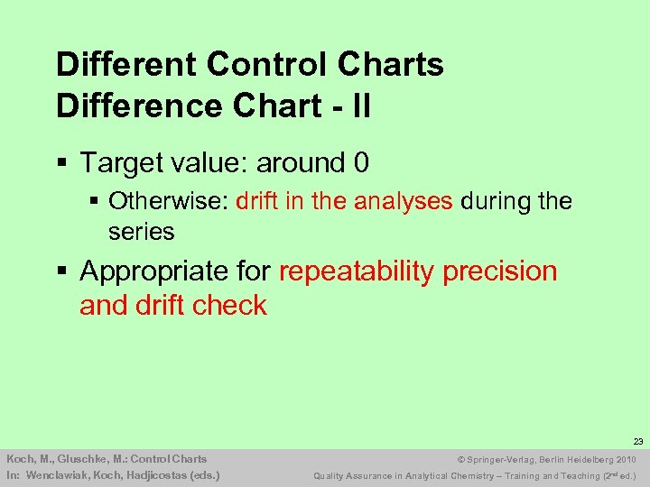 Different Control Charts Difference Chart - II § Target value: around 0 § Otherwise: