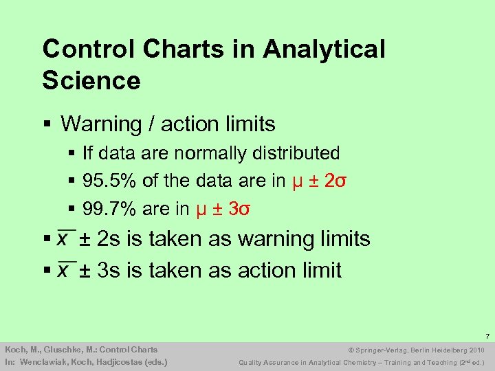 Control Charts in Analytical Science § Warning / action limits § If data are