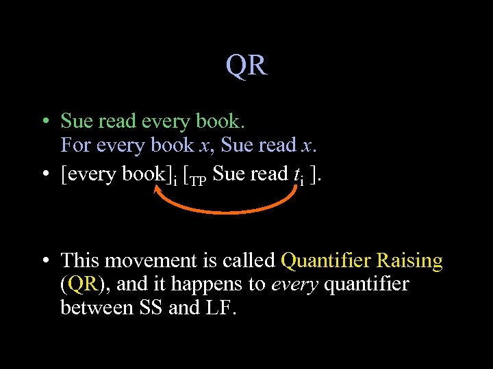 QR • Sue read every book. For every book x, Sue read x. •
