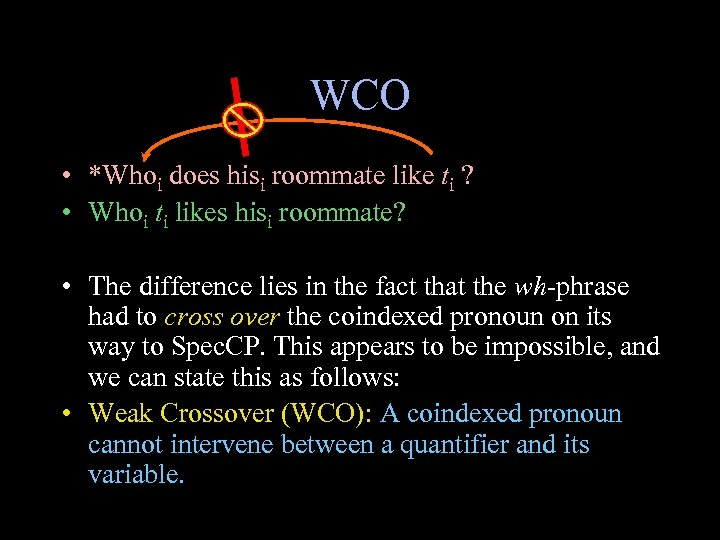 WCO • *Whoi does hisi roommate like ti ? • Whoi ti likes hisi