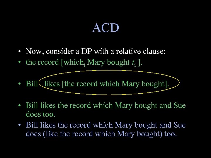 ACD • Now, consider a DP with a relative clause: • the record [whichi
