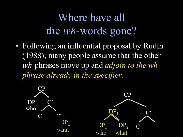 Where have all the wh-words gone? • Following an influential proposal by Rudin (1988),