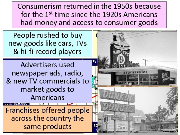 Consumerism returned in the 1950 s because for the 1 st time since the