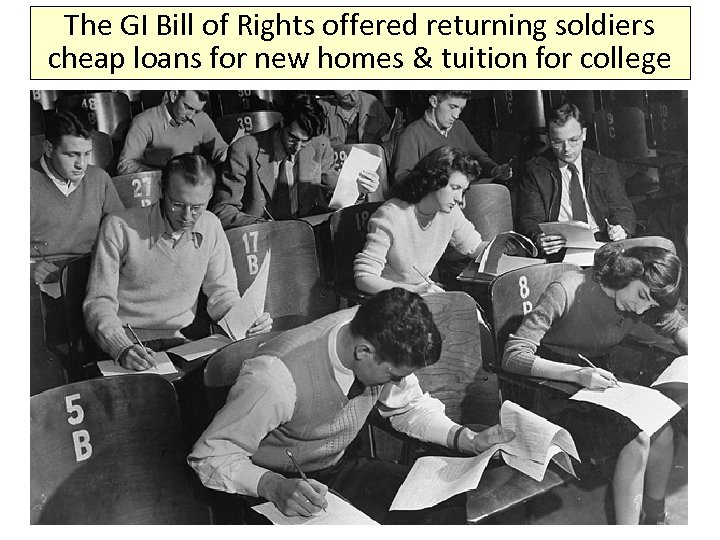 The GI Bill of Rights offered returning soldiers cheap loans for new homes &