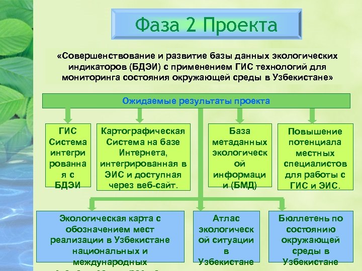 Фаза 2 Проекта «Совершенствование и развитие базы данных экологических индикаторов (БДЭИ) с применением ГИС