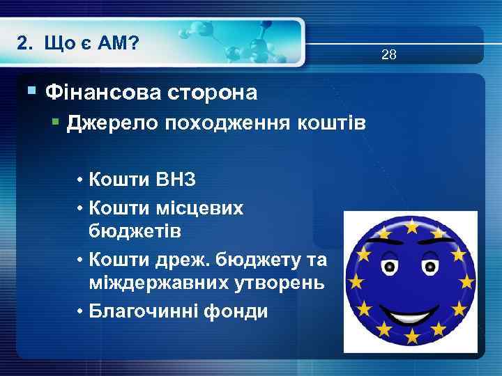 2. Що є АМ? § Фінансова сторона § Джерело походження коштів • Кошти ВНЗ