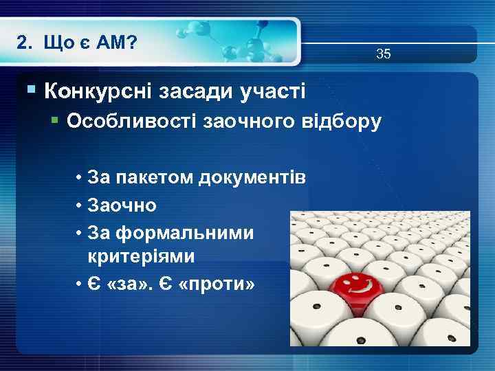 2. Що є АМ? 35 § Конкурсні засади участі § Особливості заочного відбору •