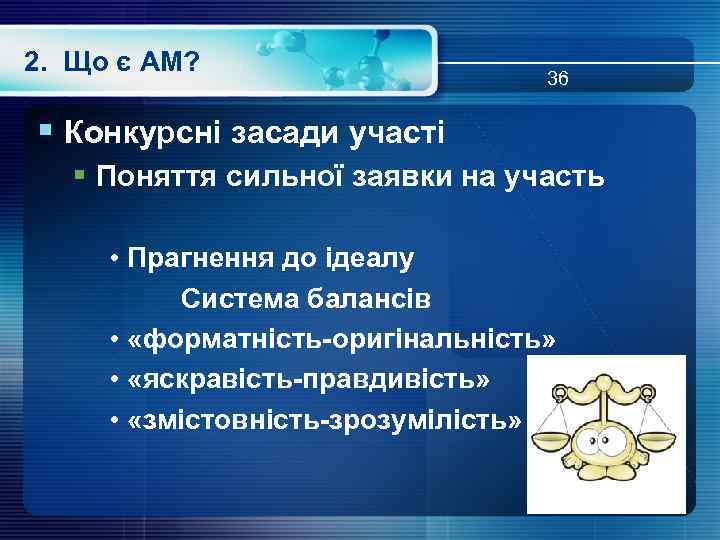 2. Що є АМ? 36 § Конкурсні засади участі § Поняття сильної заявки на