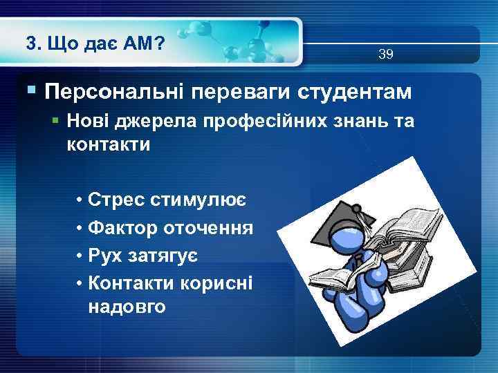 3. Що дає АМ? 39 § Персональні переваги студентам § Нові джерела професійних знань