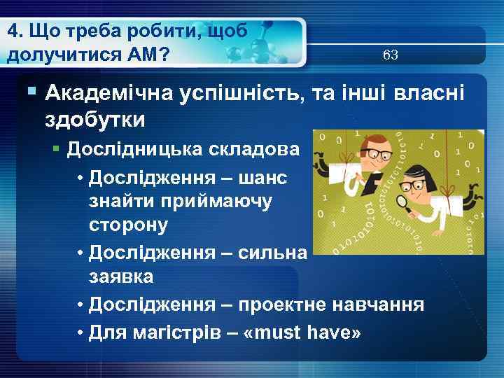 4. Що треба робити, щоб долучитися АМ? 63 § Академічна успішність, та інші власні