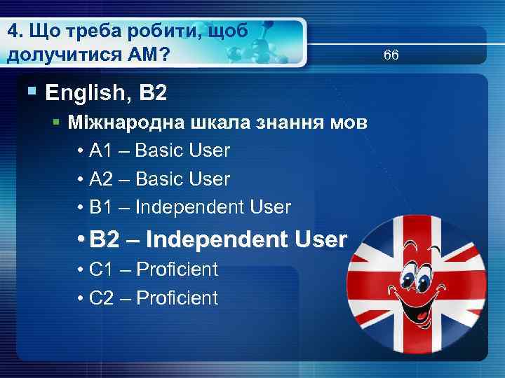 4. Що треба робити, щоб долучитися АМ? § English, В 2 § Міжнародна шкала