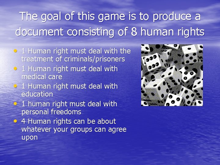 The goal of this game is to produce a document consisting of 8 human