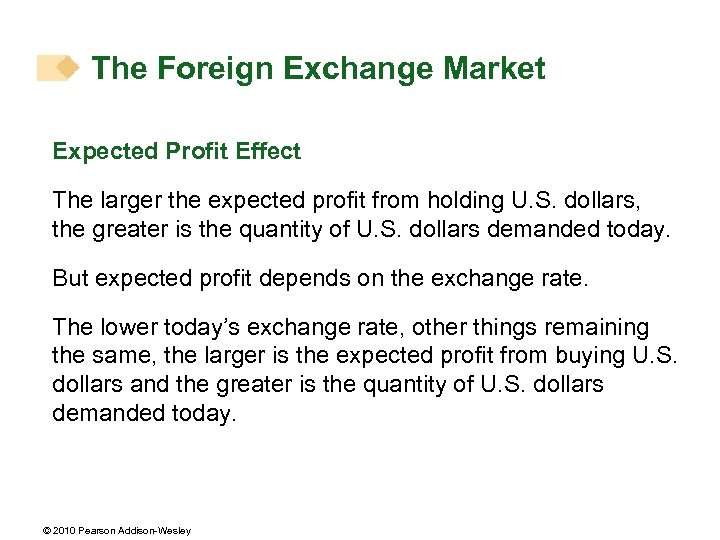 The Foreign Exchange Market Expected Profit Effect The larger the expected profit from holding