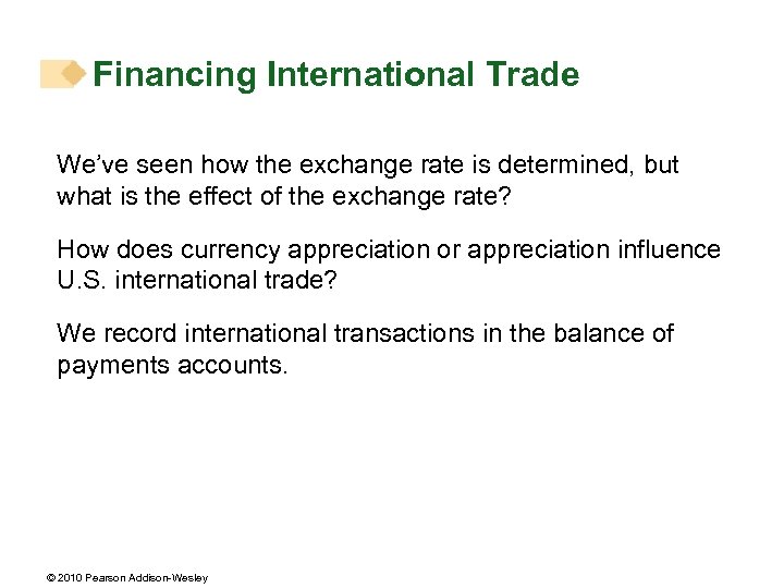 Financing International Trade We’ve seen how the exchange rate is determined, but what is