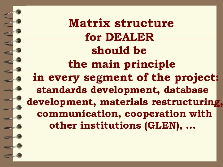 Matrix structure for DEALER should be the main principle in every segment of the