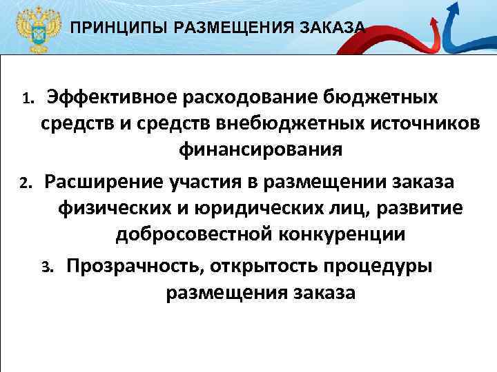 ПРИНЦИПЫ РАЗМЕЩЕНИЯ ЗАКАЗА 1. 2. Эффективное расходование бюджетных средств и средств внебюджетных источников финансирования