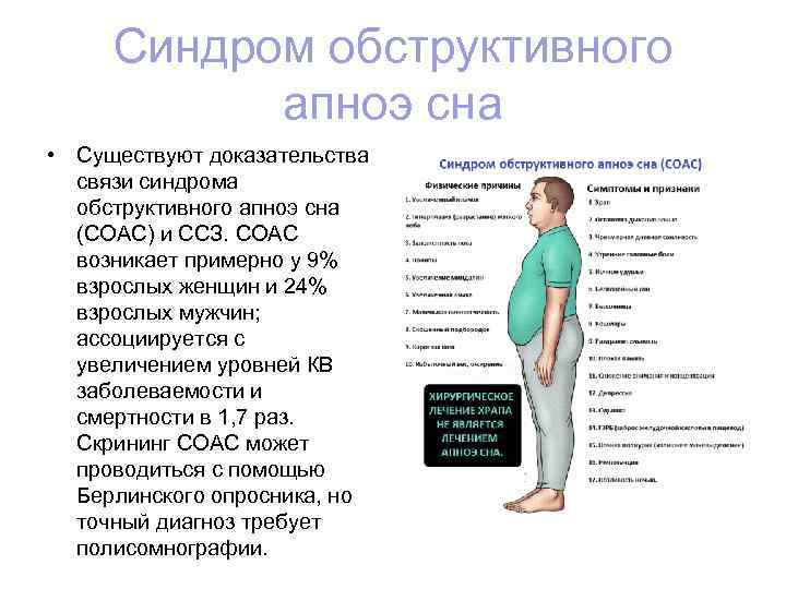 Синдром обструктивного апноэ сна • Существуют доказательства связи синдрома обструктивного апноэ сна (СОАС) и