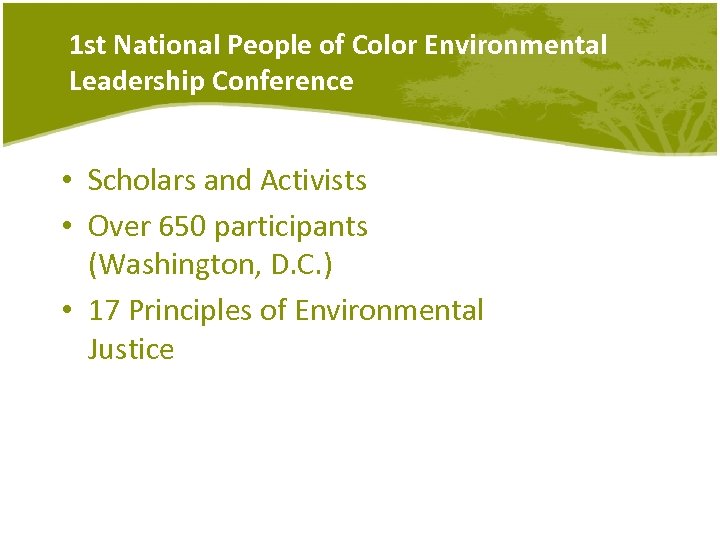 1 st National People of Color Environmental Leadership Conference • Scholars and Activists •