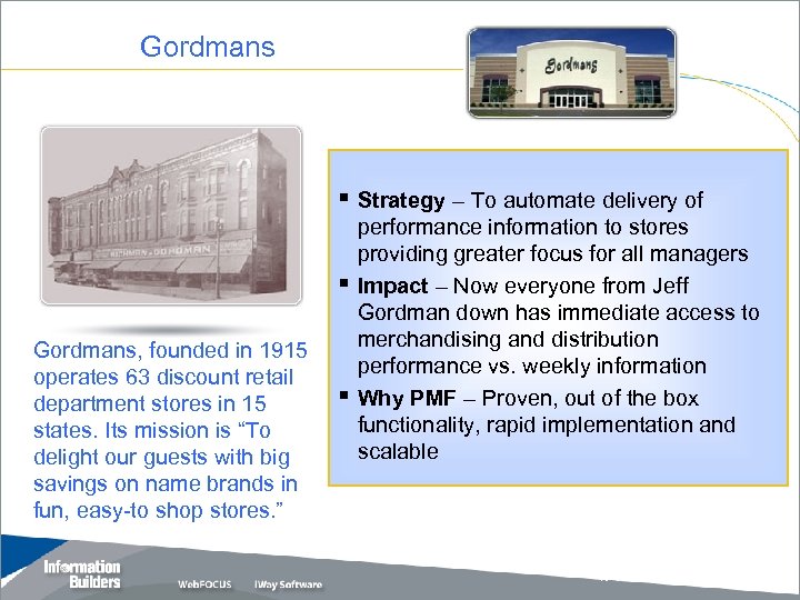 Gordmans § Strategy – To automate delivery of § Gordmans, founded in 1915 operates