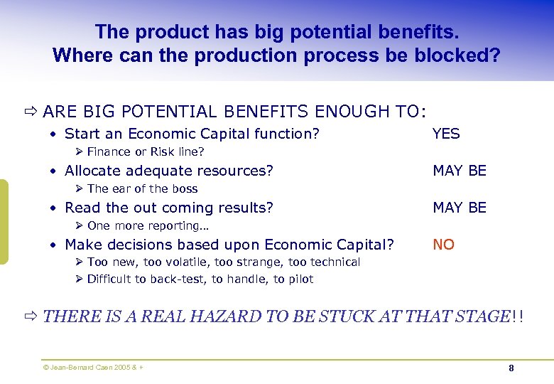 The product has big potential benefits. Where can the production process be blocked? ð