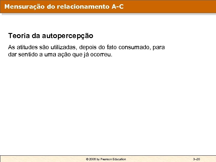 Mensuração do relacionamento A-C Teoria da autopercepção As atitudes são utilizadas, depois do fato