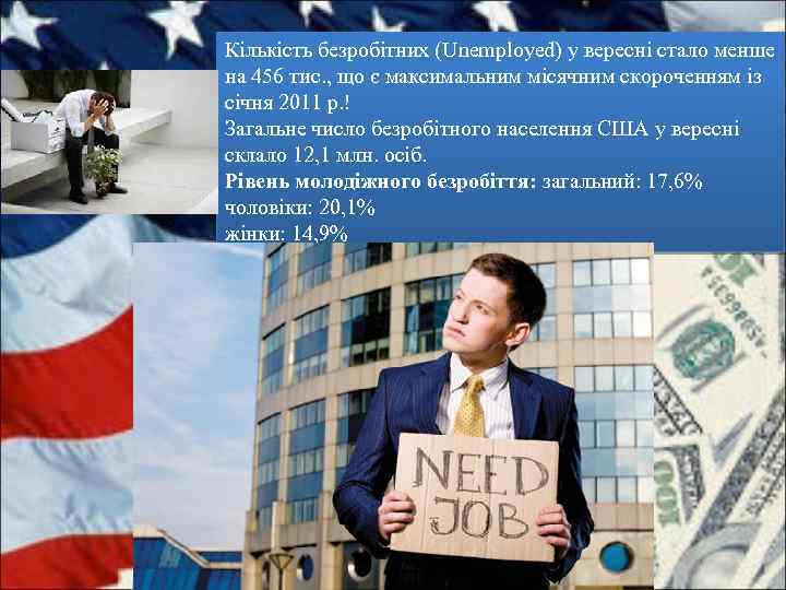Кількість безробітних (Unemployed) у вересні стало менше на 456 тис. , що є максимальним