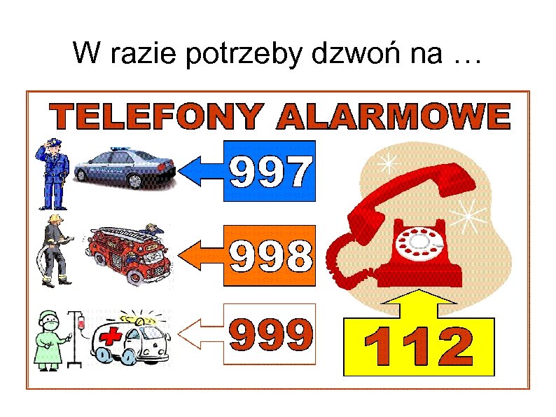 W razie potrzeby dzwoń na … 