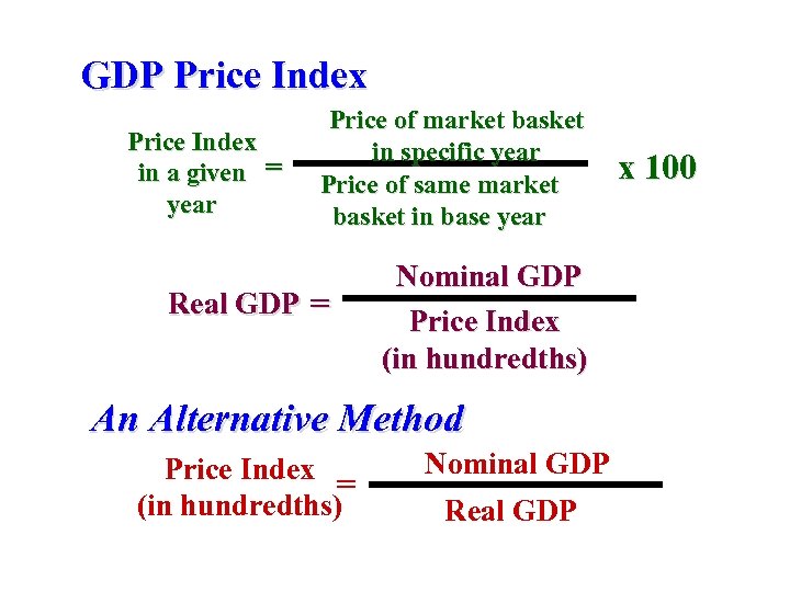 GDP Price Index in a given = year Price of market basket in specific