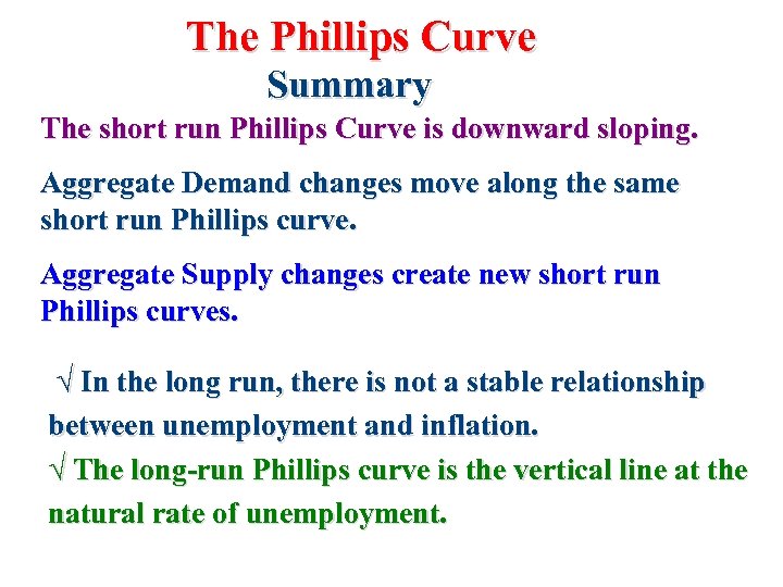 The Phillips Curve Summary The short run Phillips Curve is downward sloping. Aggregate Demand