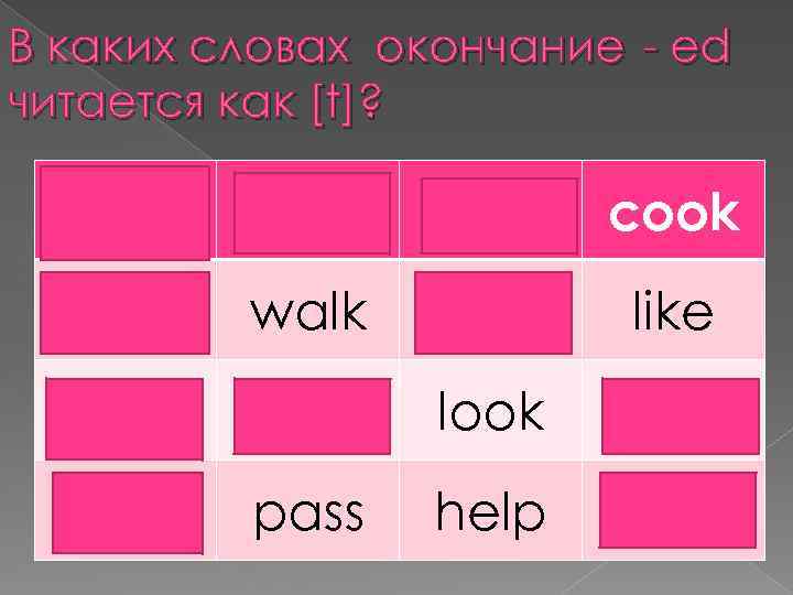 В каких словах окончание - ed читается как [t]? visit call go cook save