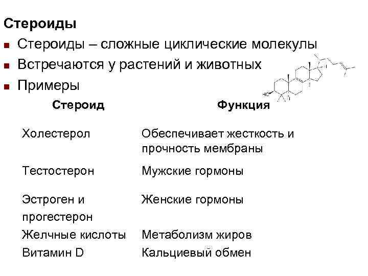 Стероиды n Стероиды – сложные циклические молекулы n Встречаются у растений и животных n