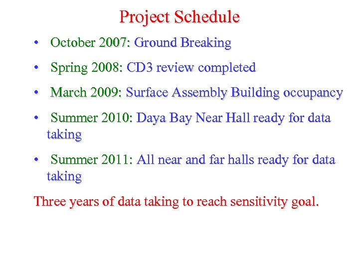 Project Schedule • October 2007: Ground Breaking • Spring 2008: CD 3 review completed