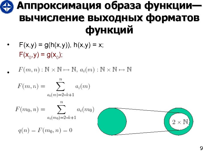 Аппроксимация образа функции— вычисление выходных форматов функций • F(x, y) = g(h(x, y)), h(x,