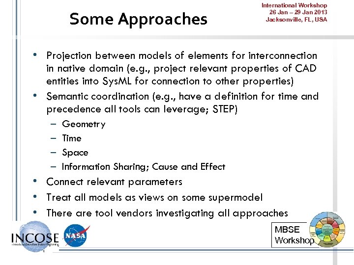 Some Approaches International Workshop 26 Jan – 29 Jan 2013 Jacksonville, FL, USA •