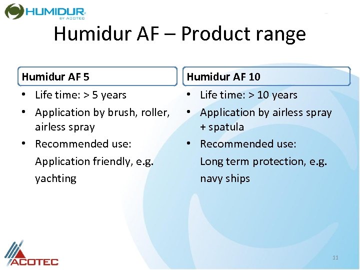 Humidur AF – Product range Humidur AF 5 Humidur AF 10 • Life time: